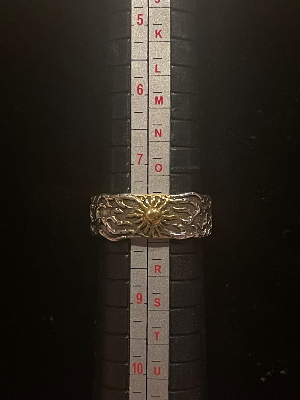 Two-Tone ADJUSTABLE Sunburst Filigree Men’s or Unisex Ring, Gold & Silver Size 8